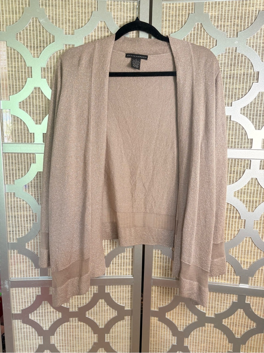 Grace Elements Sparkle Open-Front Cardigan - light shimmery gold